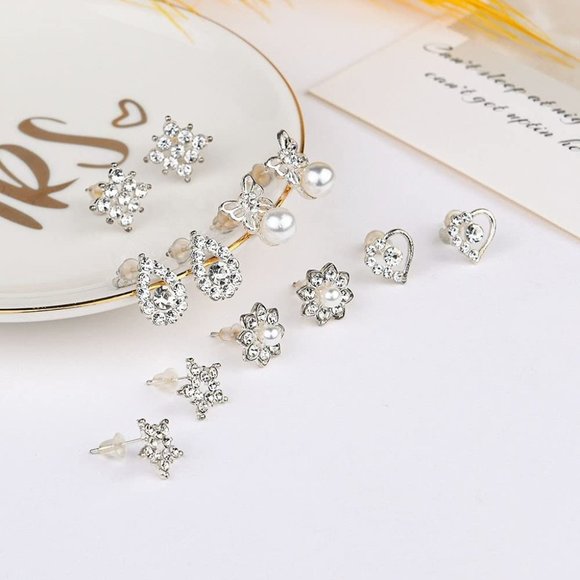 New 925 Sterling Silver Earrings, 6 Pairs 9-12 mm Hypoallergenic Cubic Z… - Picture 1 of 7